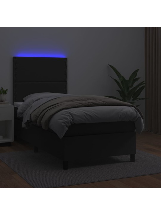 Box spring postel s matrací a LED černá 90x190 cm umělá kůže