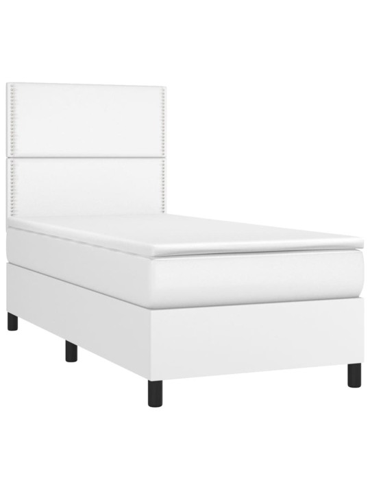 Box spring postel s matrací a LED bílá 90x190 cm umělá kůže