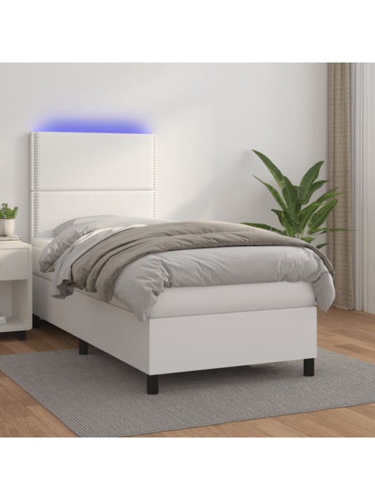 Box spring postel s matrací a LED bílá 90x190 cm umělá kůže