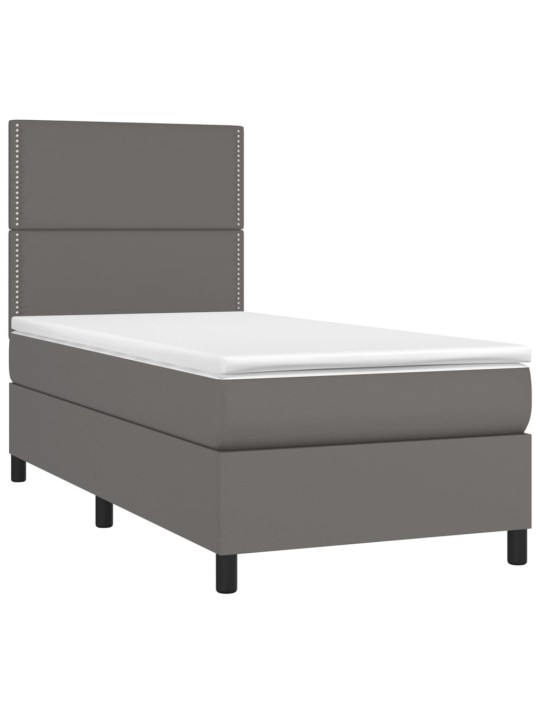 Box spring postel s matrací a LED šedá 90x190 cm umělá kůže
