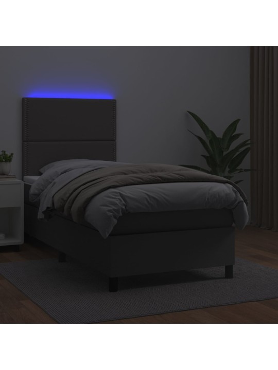 Box spring postel s matrací a LED šedá 90x190 cm umělá kůže