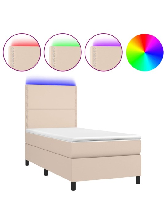Box spring postel matrace a led cappuccino 90x190 cm umělá kůže