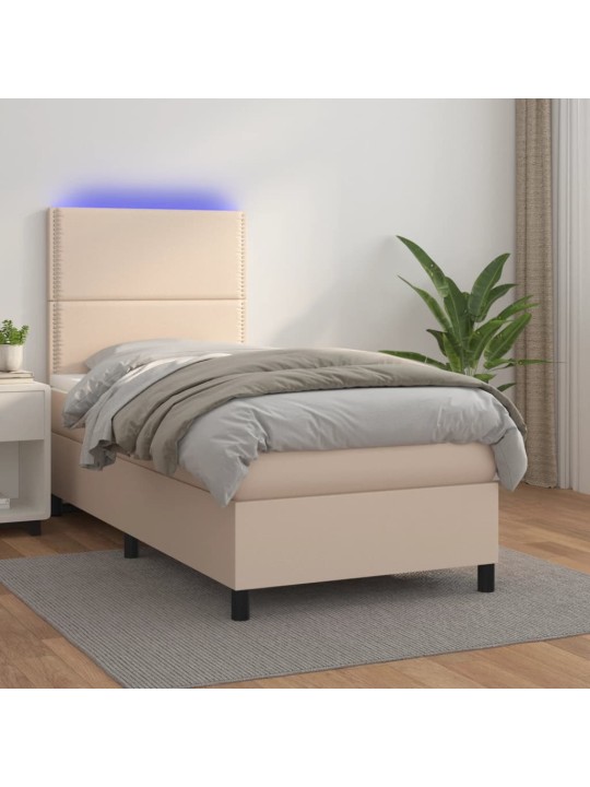 Box spring postel matrace a led cappuccino 90x190 cm umělá kůže