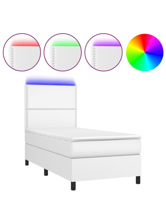 Box spring postel s matrací a LED bílá 90x200 cm umělá kůže