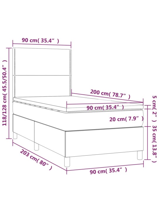Box spring postel matrace a led cappuccino 90x200 cm umělá kůže