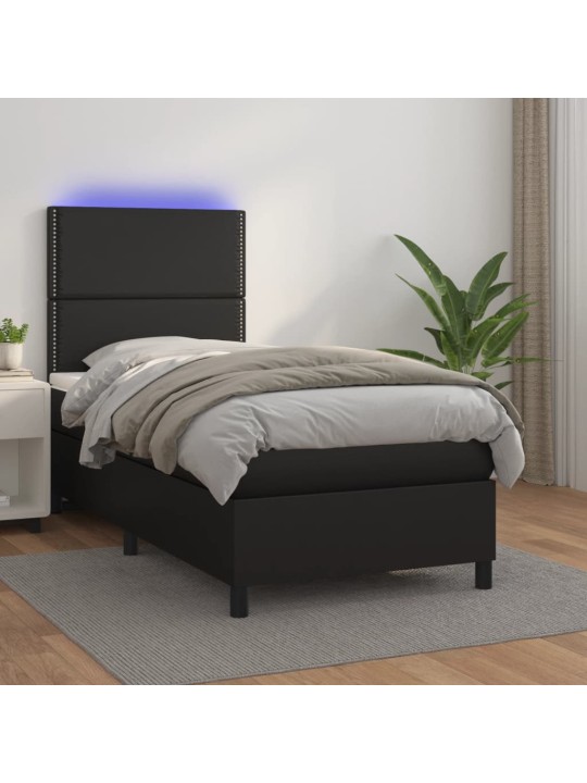 Box spring postel s matrací a LED černá 100x200 cm umělá kůže