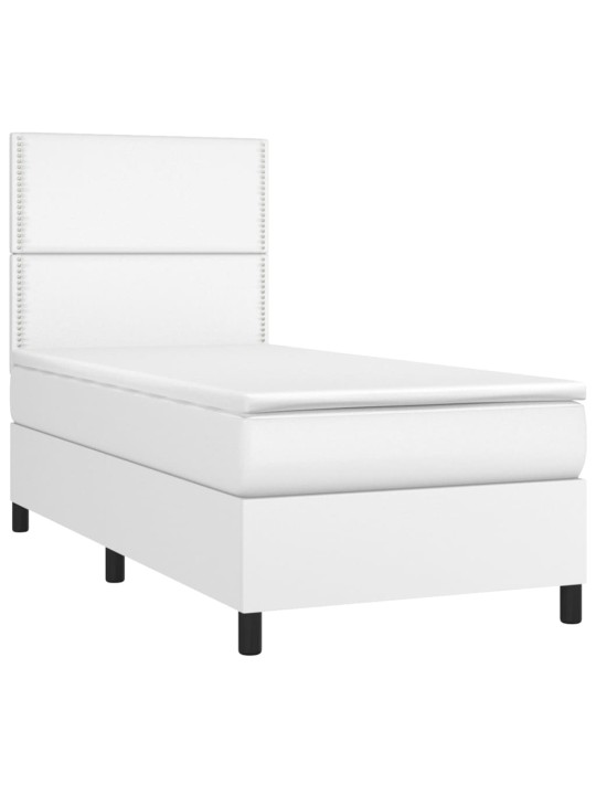 Box spring postel s matrací a LED bílá 100x200 cm umělá kůže