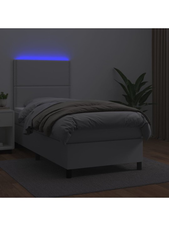 Box spring postel s matrací a LED bílá 100x200 cm umělá kůže