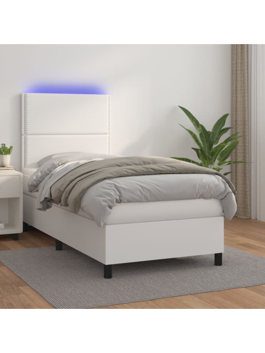Box spring postel s matrací a LED bílá 100x200 cm umělá kůže
