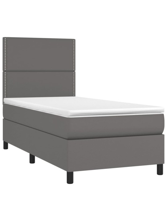 Box spring postel s matrací a LED šedá 100x200 cm umělá kůže