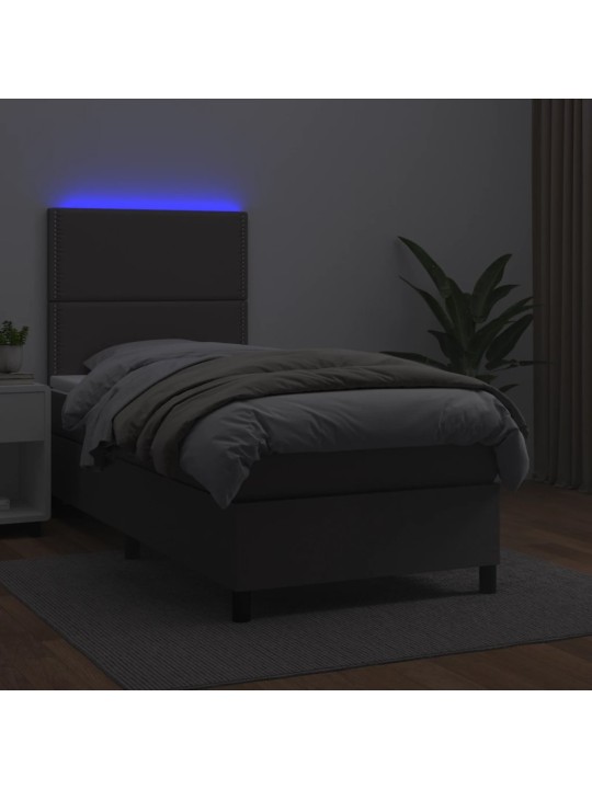Box spring postel s matrací a LED šedá 100x200 cm umělá kůže