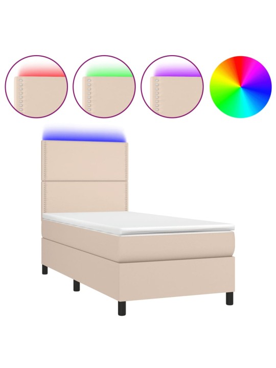Box spring postel matrace a led cappuccino 100x200cm umělá kůže