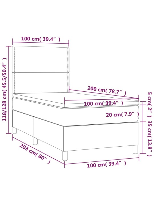 Box spring postel matrace a led cappuccino 100x200cm umělá kůže