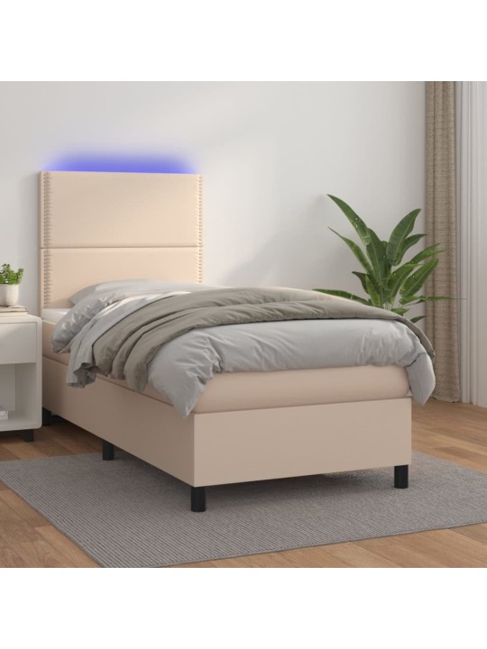 Box spring postel matrace a led cappuccino 100x200cm umělá kůže