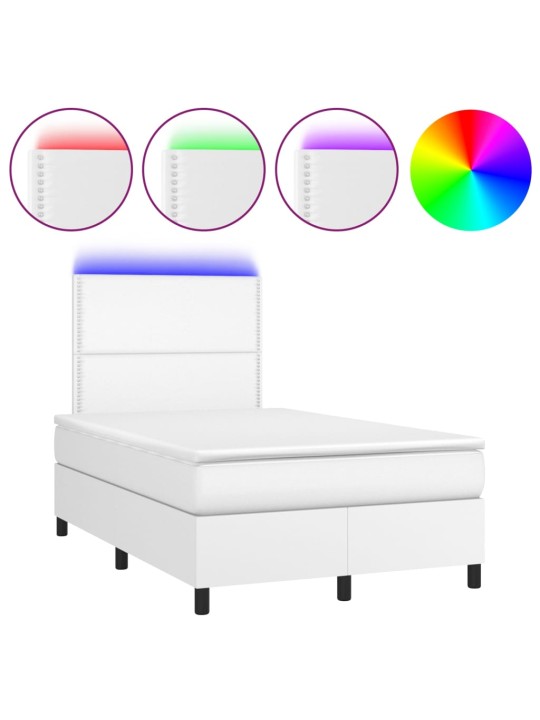 Box spring postel s matrací a LED bílá 120x200 cm umělá kůže