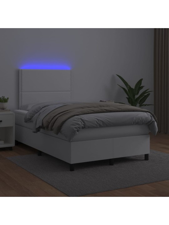 Box spring postel s matrací a LED bílá 120x200 cm umělá kůže
