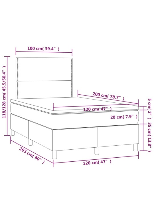 Box spring postel s matrací a LED bílá 120x200 cm umělá kůže