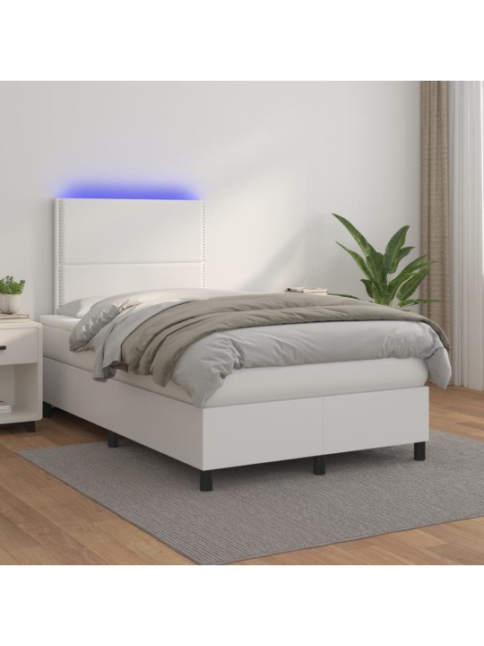 Box spring postel s matrací a LED bílá 120x200 cm umělá kůže