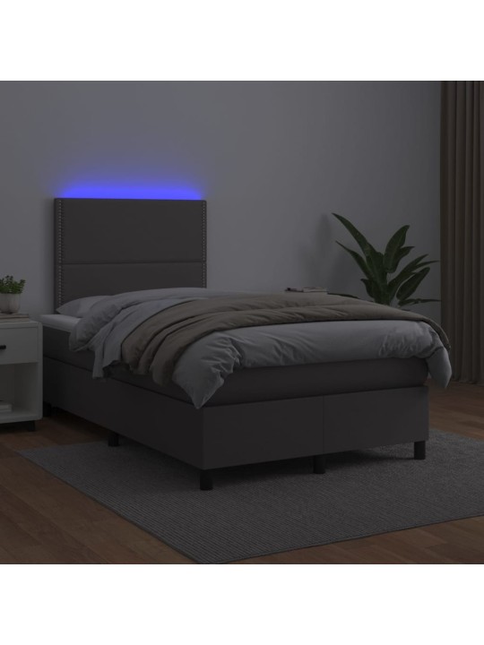 Box spring postel s matrací a LED šedá 120x200 cm umělá kůže