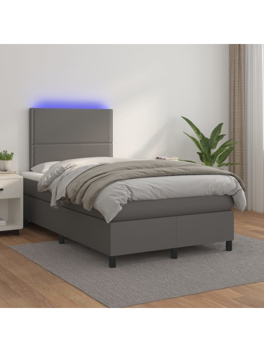 Box spring postel s matrací a LED šedá 120x200 cm umělá kůže