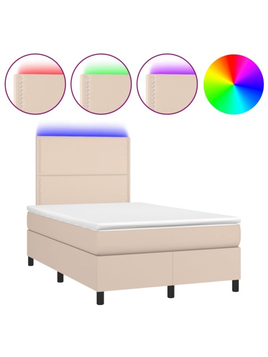 Box spring postel matrace a led cappuccino 120x200cm umělá kůže