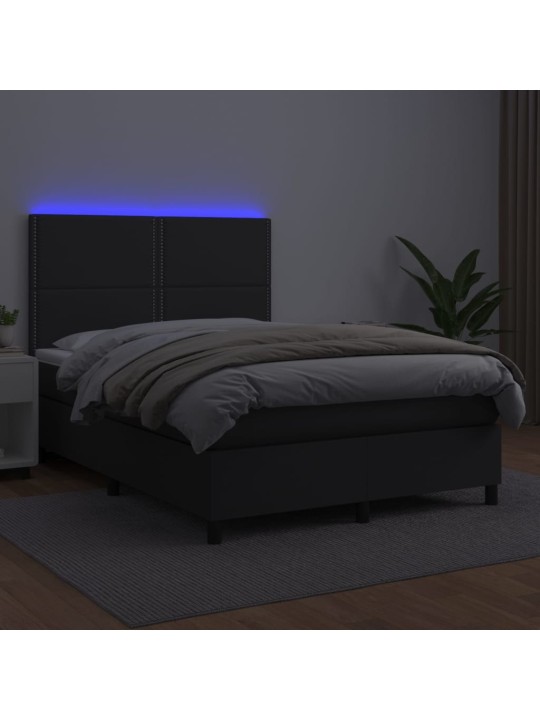 Box spring postel s matrací a LED černá 140 x 190 cm umělá kůže
