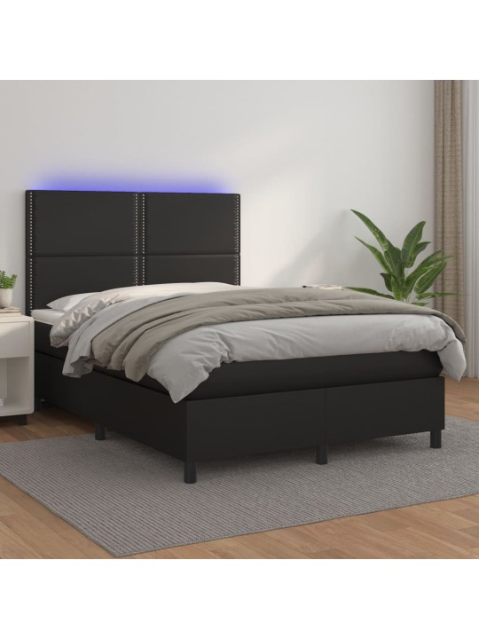 Box spring postel s matrací a LED černá 140 x 190 cm umělá kůže