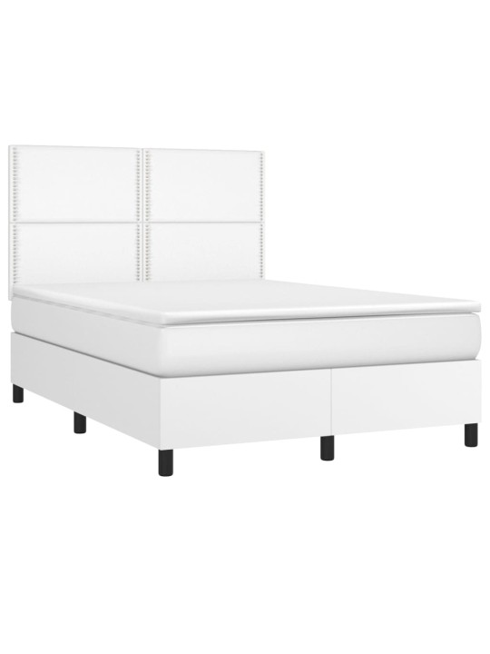 Box spring postel s matrací a LED bílá 140x190 cm umělá kůže