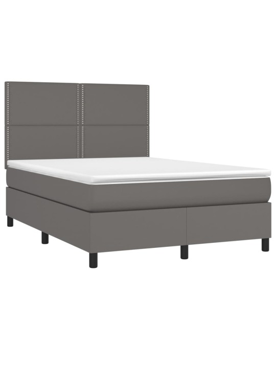 Box spring postel s matrací a LED šedá 140x190 cm umělá kůže