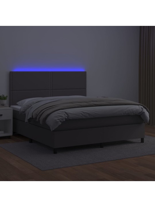 Box spring postel s matrací a LED šedá 140x190 cm umělá kůže