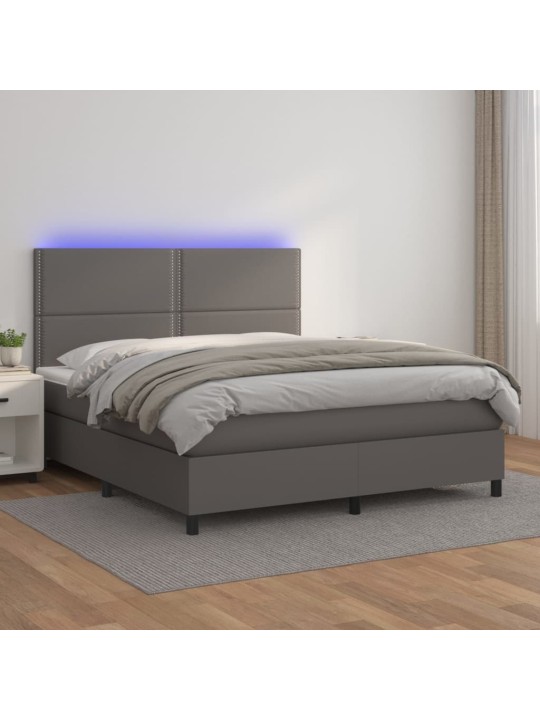Box spring postel s matrací a LED šedá 140x190 cm umělá kůže