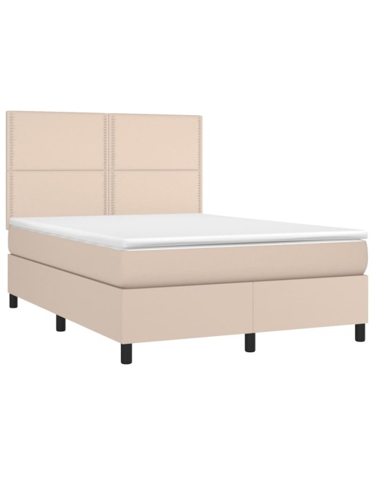 Box spring postel matrace a LED cappuccino 140x190cm umělá kůže