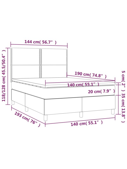 Box spring postel matrace a LED cappuccino 140x190cm umělá kůže