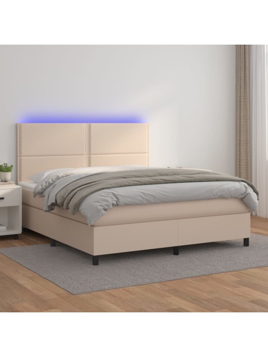 Box spring postel matrace a LED cappuccino 140x190cm umělá kůže