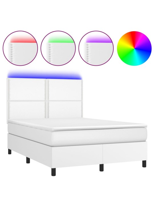 Box spring postel s matrací a LED bílá 140x200 cm umělá kůže