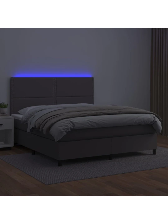 Box spring postel s matrací a LED šedá 140x200 cm umělá kůže