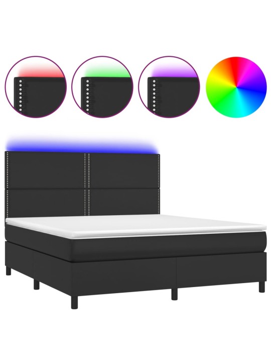Box spring postel s matrací a LED černá 180x200 cm umělá kůže