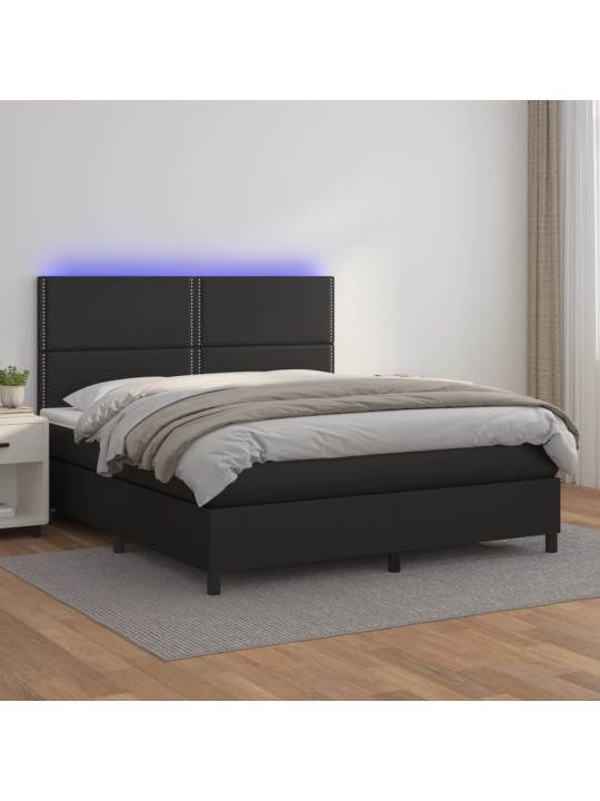 Box spring postel s matrací a LED černá 180x200 cm umělá kůže