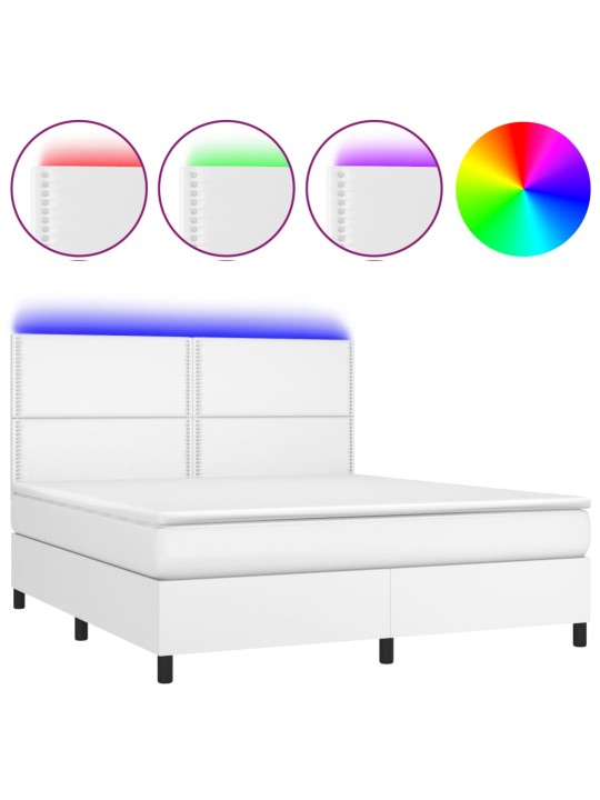 Box spring postel s matrací a LED bílá 180x200 cm umělá kůže