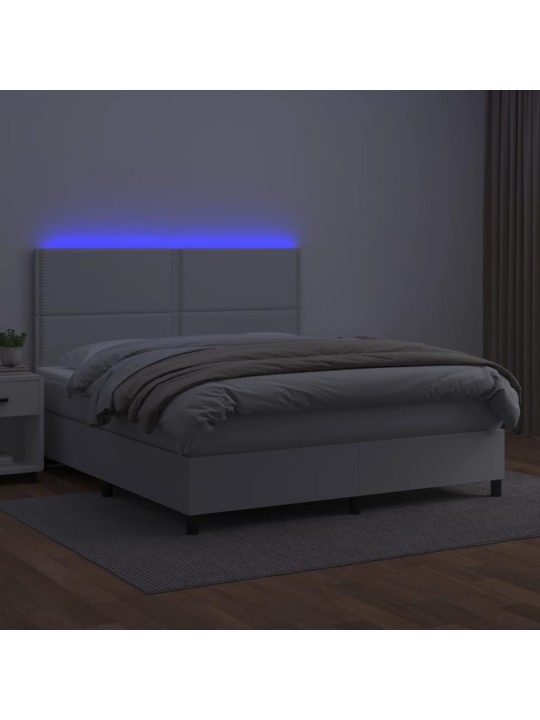 Box spring postel s matrací a LED bílá 180x200 cm umělá kůže