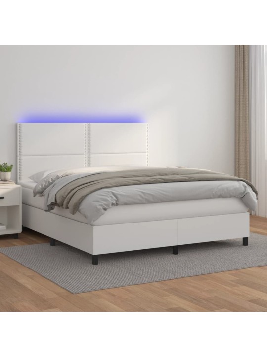 Box spring postel s matrací a LED bílá 180x200 cm umělá kůže