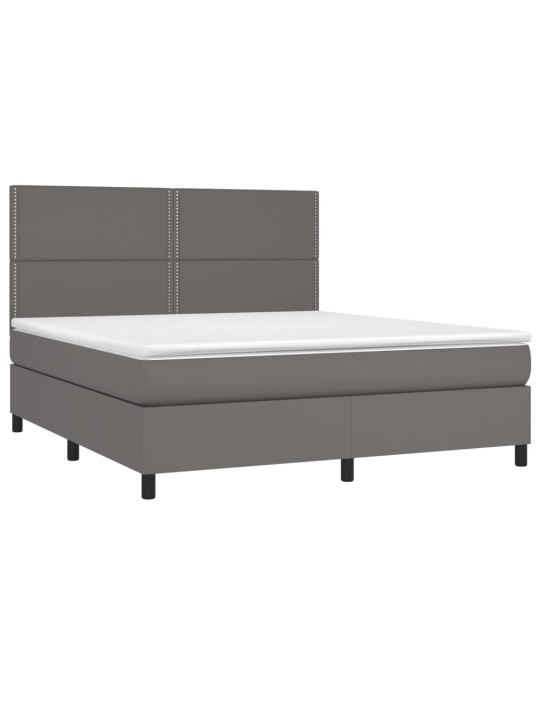 Box spring postel s matrací a LED šedá 180x200 cm umělá kůže