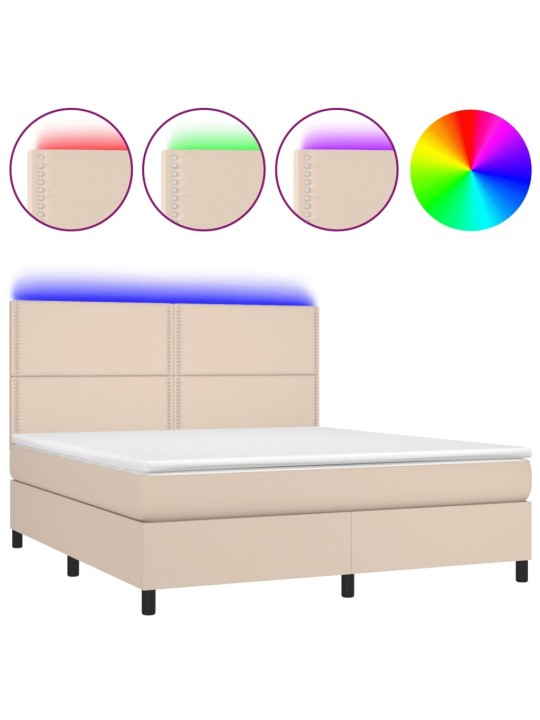 Box spring postel matrace a led cappuccino 180x200cm umělá kůže