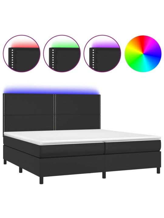 Box spring postel s matrací a LED černá 200x200 cm umělá kůže