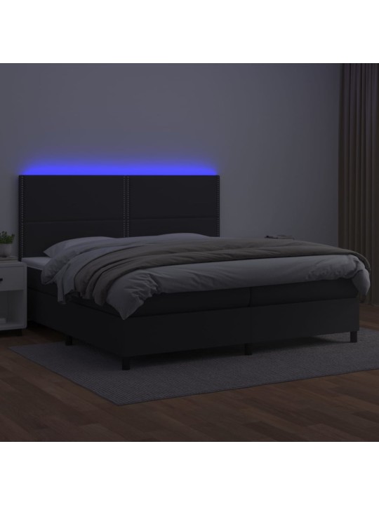 Box spring postel s matrací a LED černá 200x200 cm umělá kůže