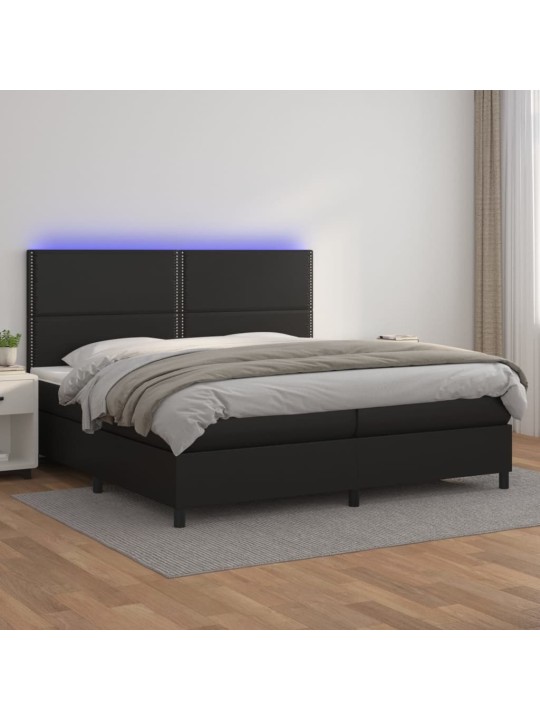 Box spring postel s matrací a LED černá 200x200 cm umělá kůže