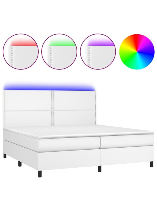 Box spring postel s matrací a LED bílá 200x200 cm umělá kůže