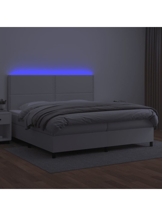 Box spring postel s matrací a LED bílá 200x200 cm umělá kůže