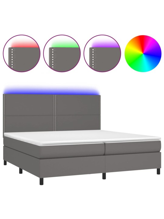 Box spring postel s matrací a LED šedá 200x200 cm umělá kůže