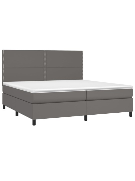 Box spring postel s matrací a LED šedá 200x200 cm umělá kůže